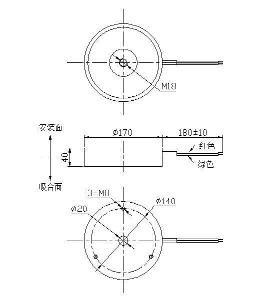 圓形電永磁吸盤(pán)SDL-DYC17040A-24L04尺寸圖