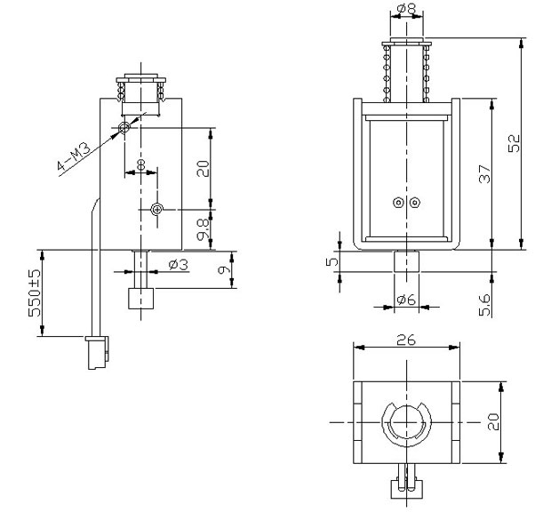 交流小型推拉開(kāi)關(guān)電磁鐵,開(kāi)關(guān)電磁鐵定制-尺寸圖